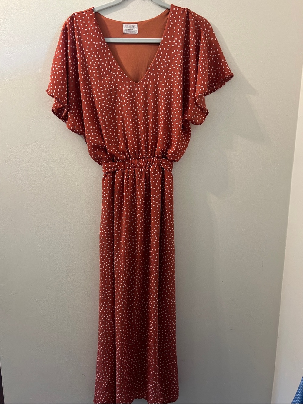 Sienna Sky Rust Polka Dot V-Neck Maxi Dress